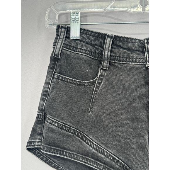 Pilcro Shorts Womens 25 Black Gray Denim MidRise Curved Hem Retro Daisy Dukes - Picture 3 of 15